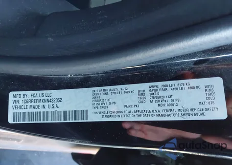 2022 Ram 1500 Big Horn 4X2 5'7 Box из США, поврежденный, VIN 1C6RREFMXNN432052